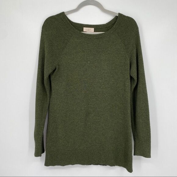 LOFT Soft Olive Green Crewneck Textured Space-dyed Heathered Sweater - Picture 1 of 9